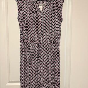LOFT Pink & Navy Geometric Midi Dress